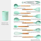 12Pcs-Silicone Kitchenware Set Kitchen Utensils Cooking Sets Non-stick Spatula Silicone Kitchen Tools with Wooden Handle Heat Resistant Non-Toxic BPA Free